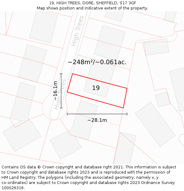 19, HIGH TREES, DORE, SHEFFIELD, S17 3GF: Plot and title map