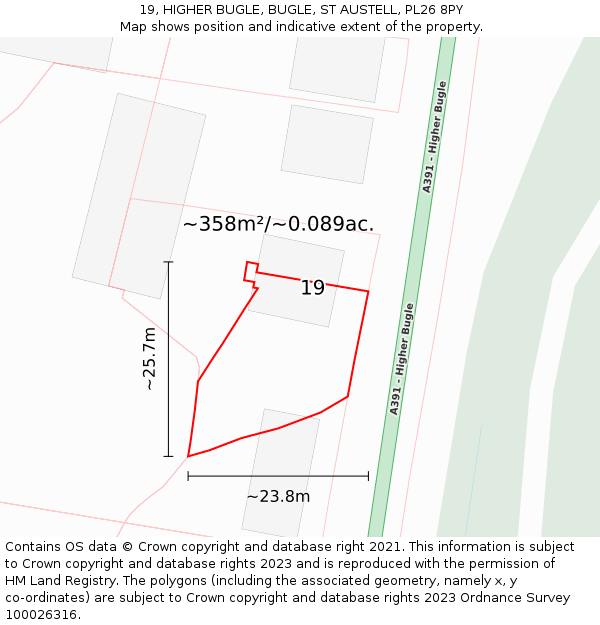 19, HIGHER BUGLE, BUGLE, ST AUSTELL, PL26 8PY: Plot and title map