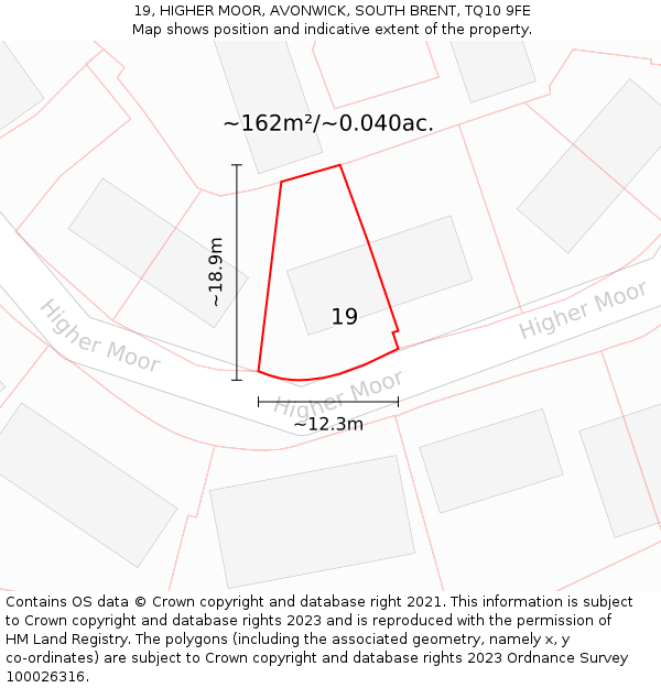 19, HIGHER MOOR, AVONWICK, SOUTH BRENT, TQ10 9FE: Plot and title map