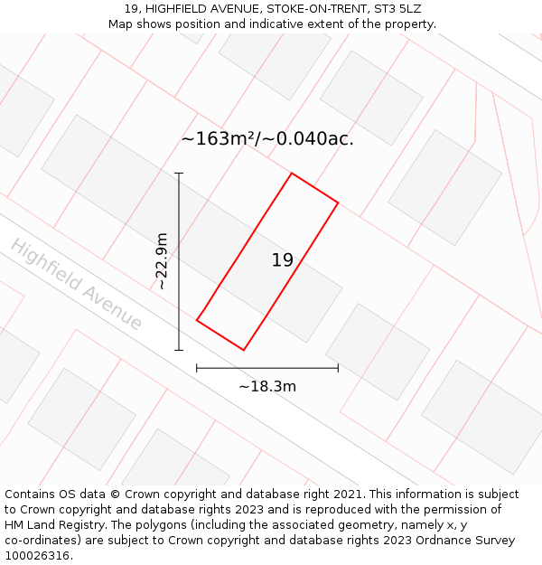 19, HIGHFIELD AVENUE, STOKE-ON-TRENT, ST3 5LZ: Plot and title map