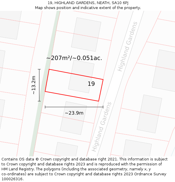 19, HIGHLAND GARDENS, NEATH, SA10 6PJ: Plot and title map