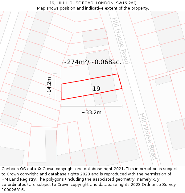 19, HILL HOUSE ROAD, LONDON, SW16 2AQ: Plot and title map