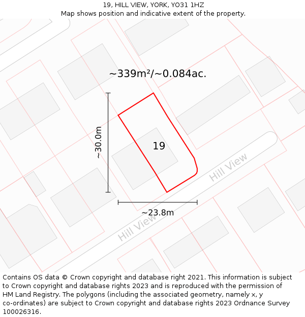 19, HILL VIEW, YORK, YO31 1HZ: Plot and title map