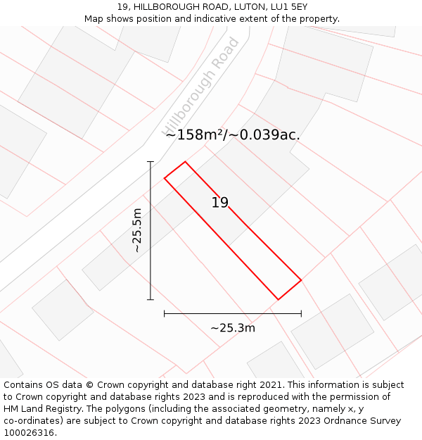 19, HILLBOROUGH ROAD, LUTON, LU1 5EY: Plot and title map