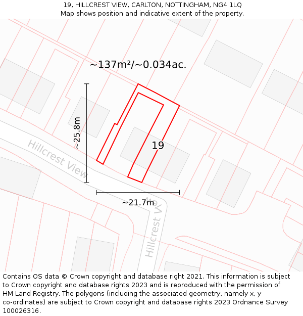 19, HILLCREST VIEW, CARLTON, NOTTINGHAM, NG4 1LQ: Plot and title map