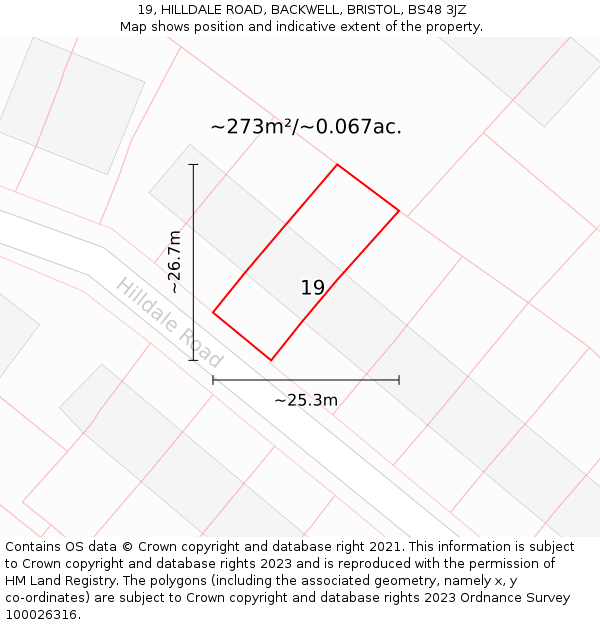 19, HILLDALE ROAD, BACKWELL, BRISTOL, BS48 3JZ: Plot and title map