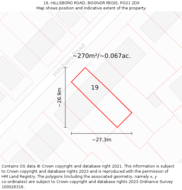 19, HILLSBORO ROAD, BOGNOR REGIS, PO21 2DX: Plot and title map