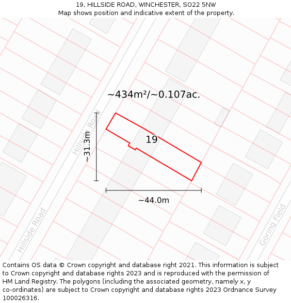 19, HILLSIDE ROAD, WINCHESTER, SO22 5NW: Plot and title map