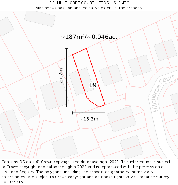 19, HILLTHORPE COURT, LEEDS, LS10 4TG: Plot and title map