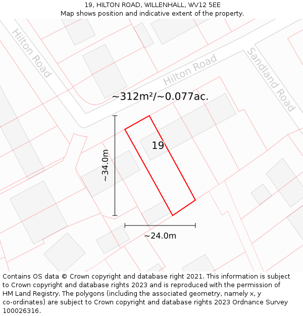 19, HILTON ROAD, WILLENHALL, WV12 5EE: Plot and title map