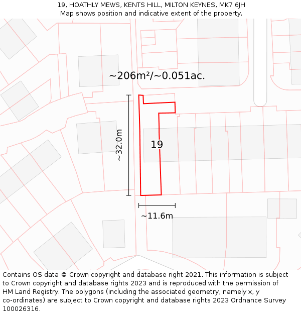 19, HOATHLY MEWS, KENTS HILL, MILTON KEYNES, MK7 6JH: Plot and title map