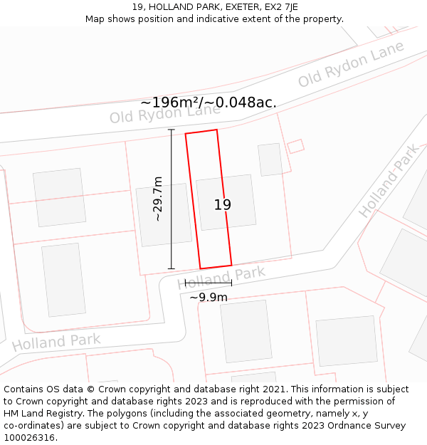 19, HOLLAND PARK, EXETER, EX2 7JE: Plot and title map