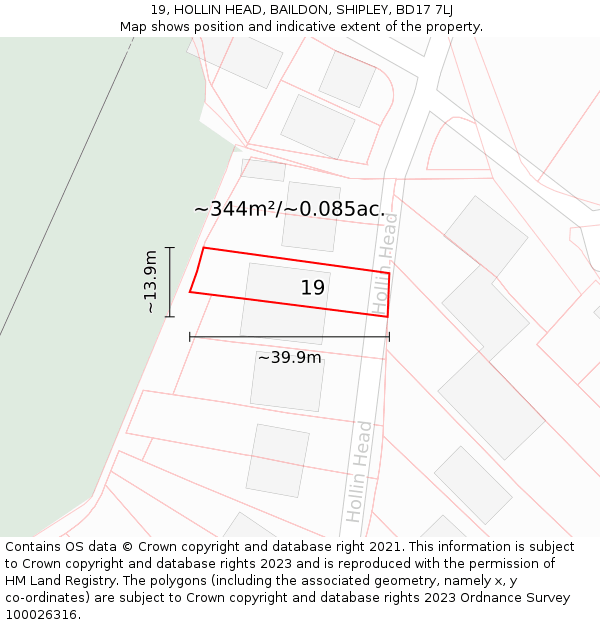 19, HOLLIN HEAD, BAILDON, SHIPLEY, BD17 7LJ: Plot and title map