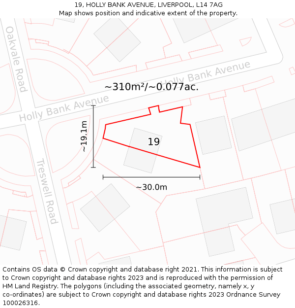 19, HOLLY BANK AVENUE, LIVERPOOL, L14 7AG: Plot and title map