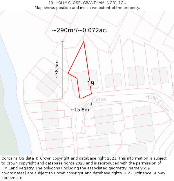 19, HOLLY CLOSE, GRANTHAM, NG31 7GU: Plot and title map