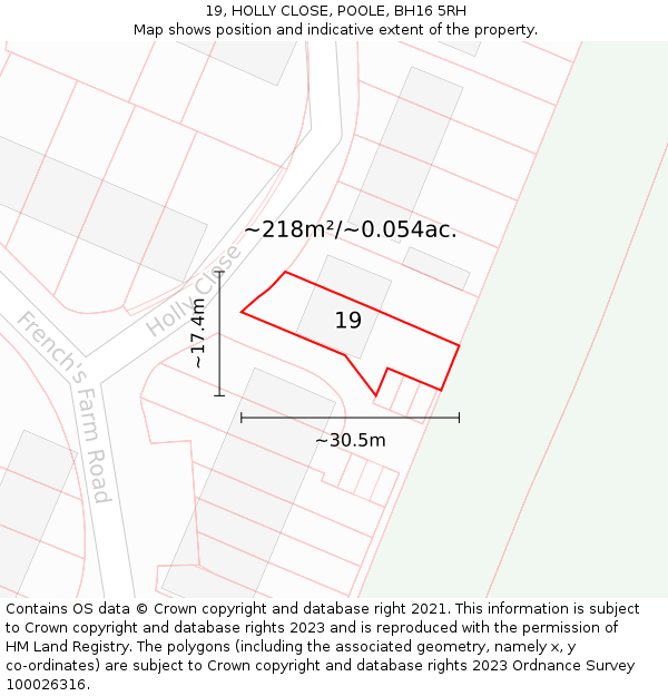 19, HOLLY CLOSE, POOLE, BH16 5RH: Plot and title map