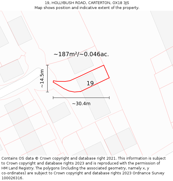 19, HOLLYBUSH ROAD, CARTERTON, OX18 3JS: Plot and title map