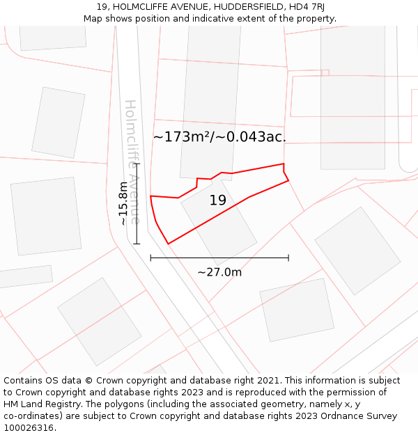 19, HOLMCLIFFE AVENUE, HUDDERSFIELD, HD4 7RJ: Plot and title map