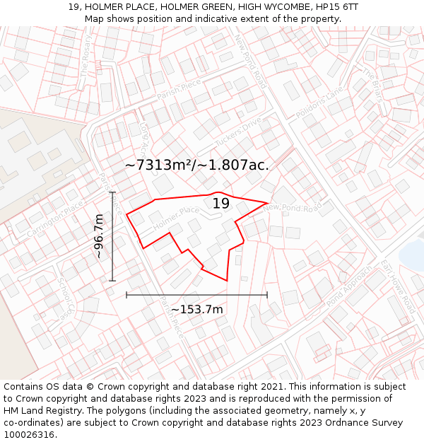 19, HOLMER PLACE, HOLMER GREEN, HIGH WYCOMBE, HP15 6TT: Plot and title map