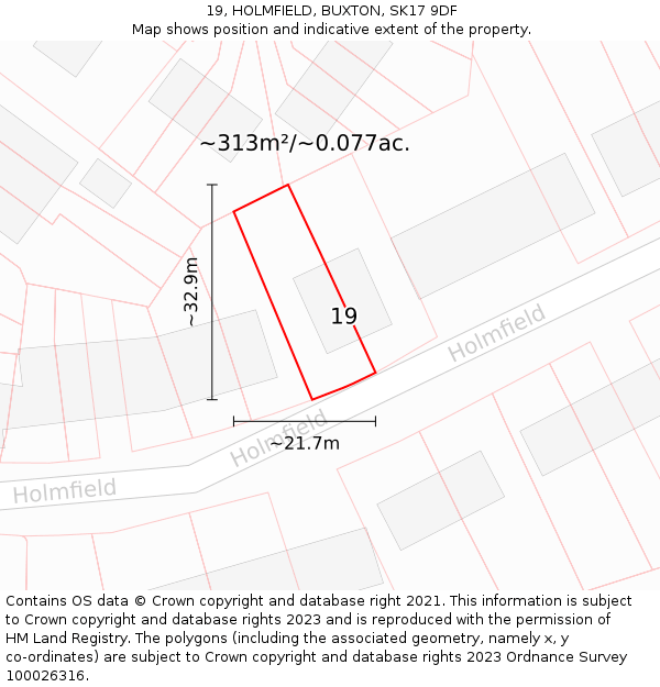 19, HOLMFIELD, BUXTON, SK17 9DF: Plot and title map