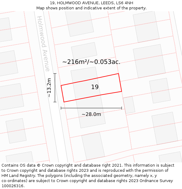 19, HOLMWOOD AVENUE, LEEDS, LS6 4NH: Plot and title map