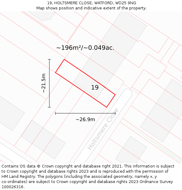 19, HOLTSMERE CLOSE, WATFORD, WD25 9NG: Plot and title map