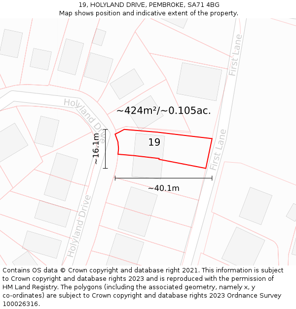 19, HOLYLAND DRIVE, PEMBROKE, SA71 4BG: Plot and title map