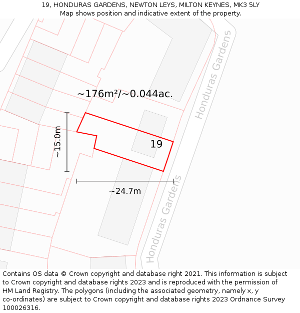 19, HONDURAS GARDENS, NEWTON LEYS, MILTON KEYNES, MK3 5LY: Plot and title map