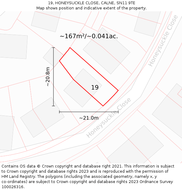 19, HONEYSUCKLE CLOSE, CALNE, SN11 9TE: Plot and title map