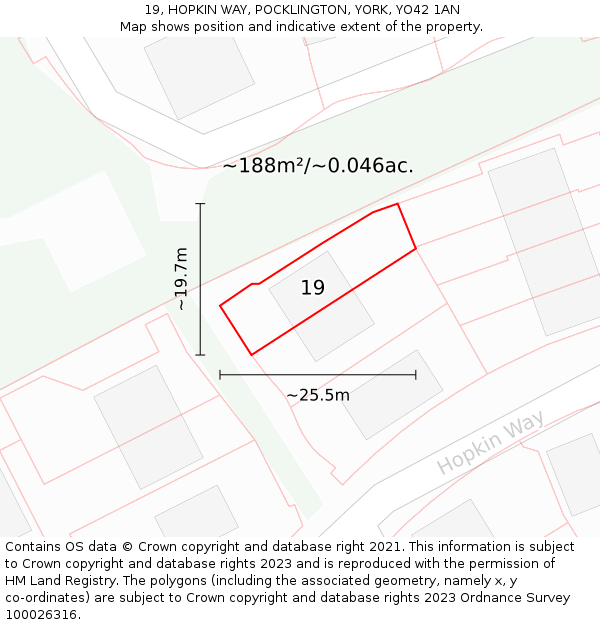 19, HOPKIN WAY, POCKLINGTON, YORK, YO42 1AN: Plot and title map