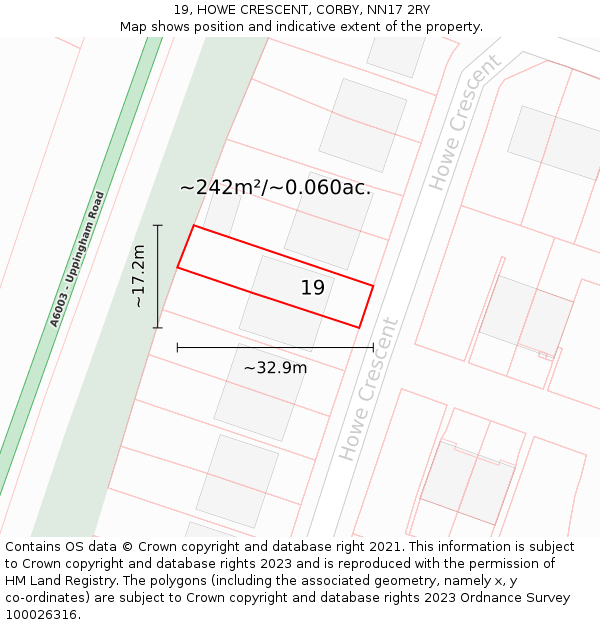 19, HOWE CRESCENT, CORBY, NN17 2RY: Plot and title map