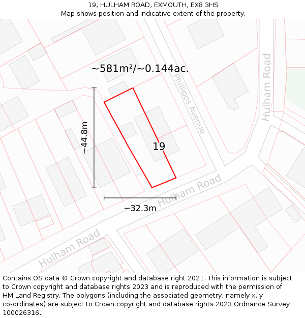 19, HULHAM ROAD, EXMOUTH, EX8 3HS: Plot and title map