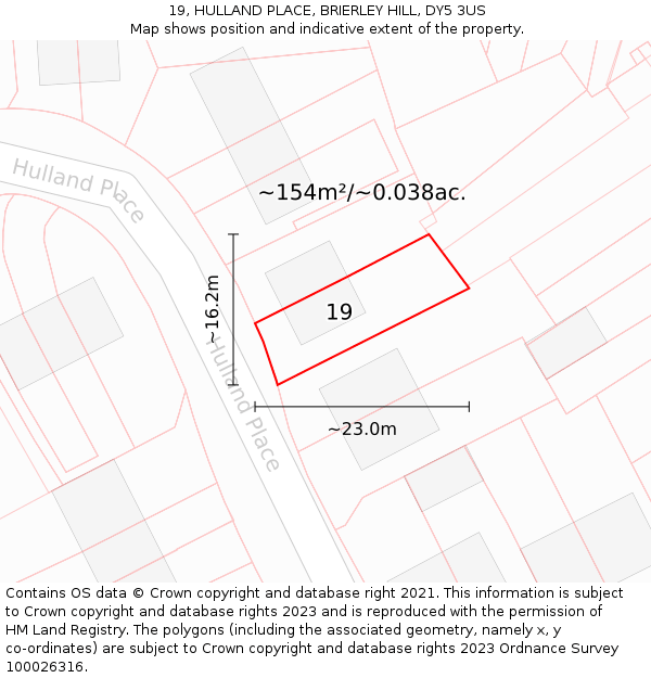 19, HULLAND PLACE, BRIERLEY HILL, DY5 3US: Plot and title map