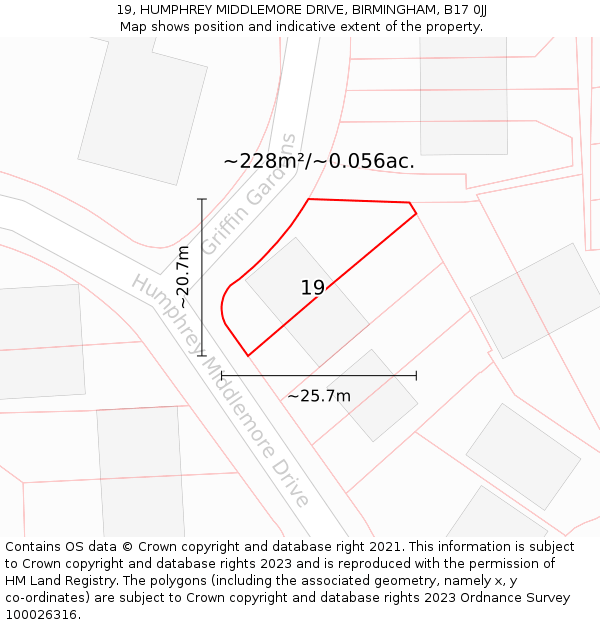 19, HUMPHREY MIDDLEMORE DRIVE, BIRMINGHAM, B17 0JJ: Plot and title map