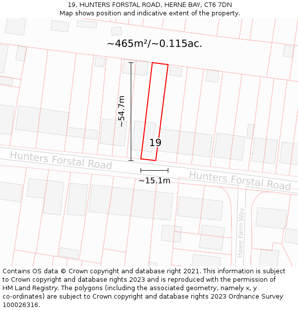 19, HUNTERS FORSTAL ROAD, HERNE BAY, CT6 7DN: Plot and title map