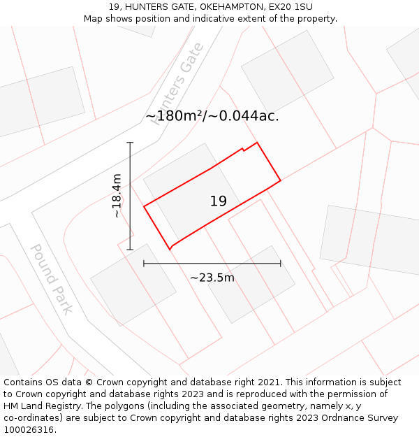 19, HUNTERS GATE, OKEHAMPTON, EX20 1SU: Plot and title map