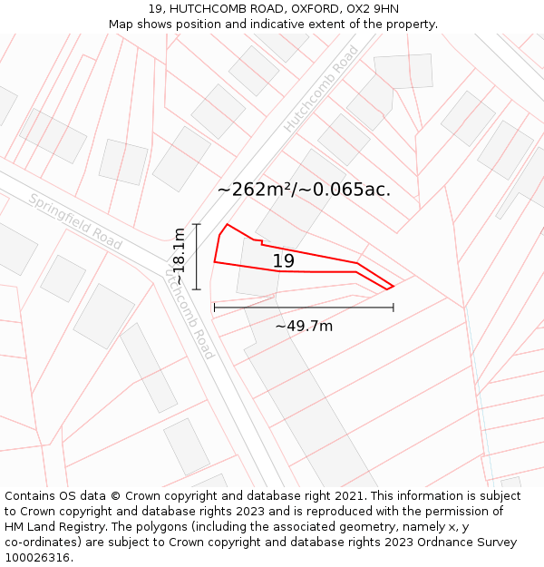 19, HUTCHCOMB ROAD, OXFORD, OX2 9HN: Plot and title map