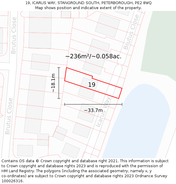 19, ICARUS WAY, STANGROUND SOUTH, PETERBOROUGH, PE2 8WQ: Plot and title map