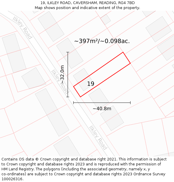 19, ILKLEY ROAD, CAVERSHAM, READING, RG4 7BD: Plot and title map