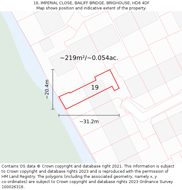 19, IMPERIAL CLOSE, BAILIFF BRIDGE, BRIGHOUSE, HD6 4DF: Plot and title map