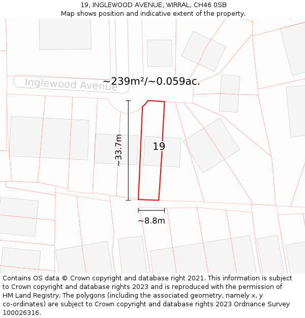 19, INGLEWOOD AVENUE, WIRRAL, CH46 0SB: Plot and title map