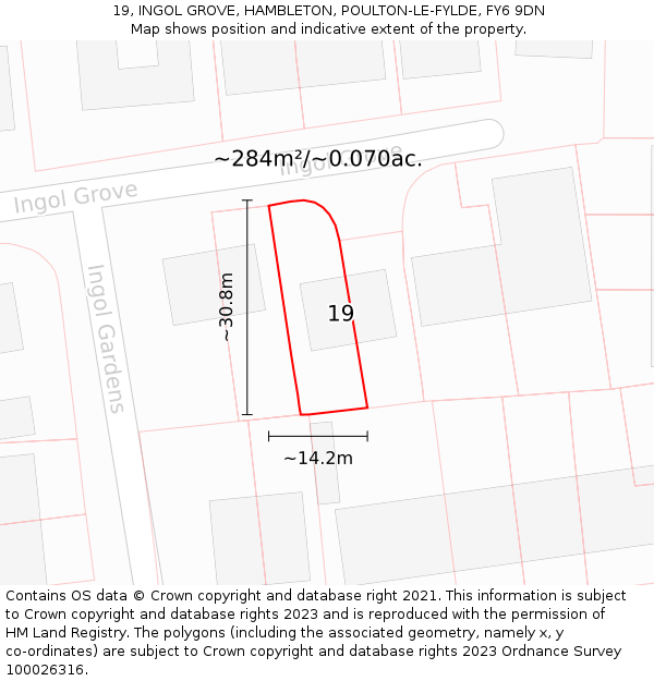 19, INGOL GROVE, HAMBLETON, POULTON-LE-FYLDE, FY6 9DN: Plot and title map