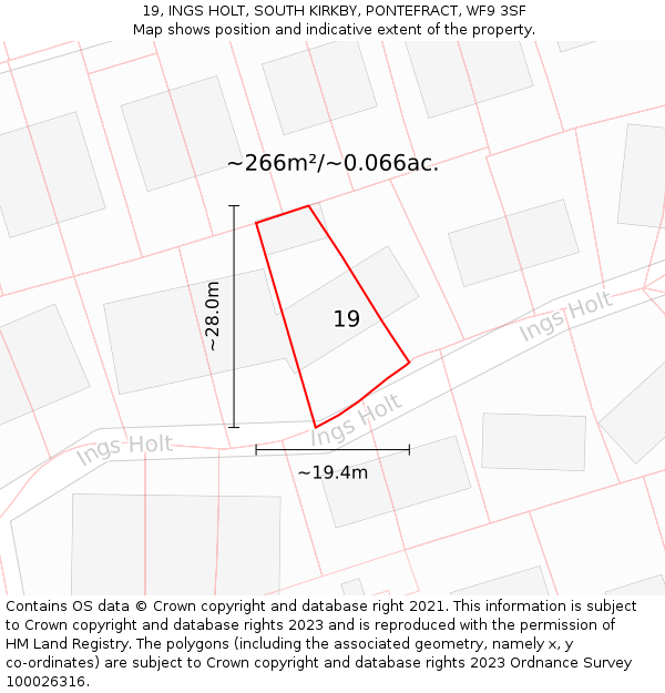 19, INGS HOLT, SOUTH KIRKBY, PONTEFRACT, WF9 3SF: Plot and title map