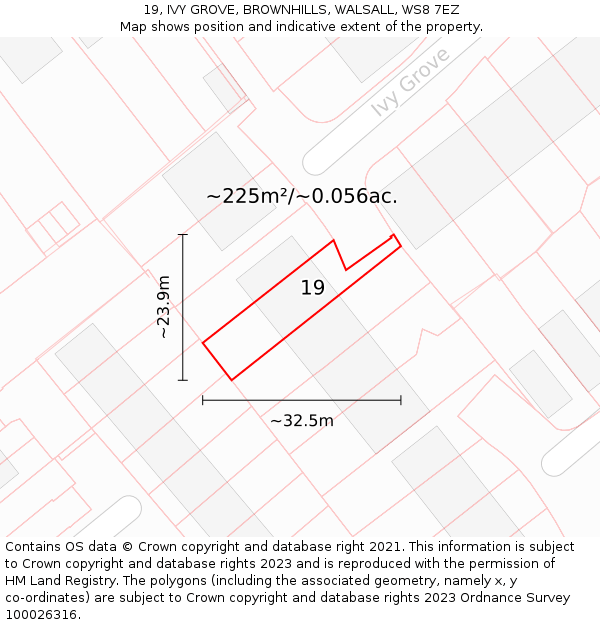 19, IVY GROVE, BROWNHILLS, WALSALL, WS8 7EZ: Plot and title map