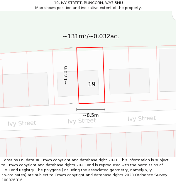 19, IVY STREET, RUNCORN, WA7 5NU: Plot and title map