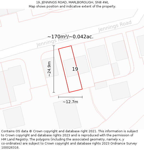 19, JENNINGS ROAD, MARLBOROUGH, SN8 4WL: Plot and title map
