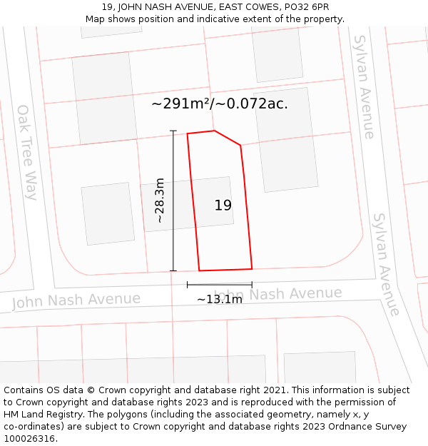 19, JOHN NASH AVENUE, EAST COWES, PO32 6PR: Plot and title map