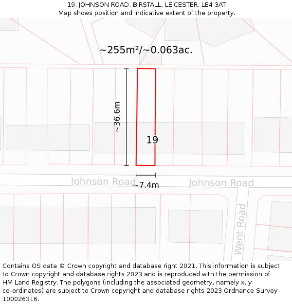 19, JOHNSON ROAD, BIRSTALL, LEICESTER, LE4 3AT: Plot and title map