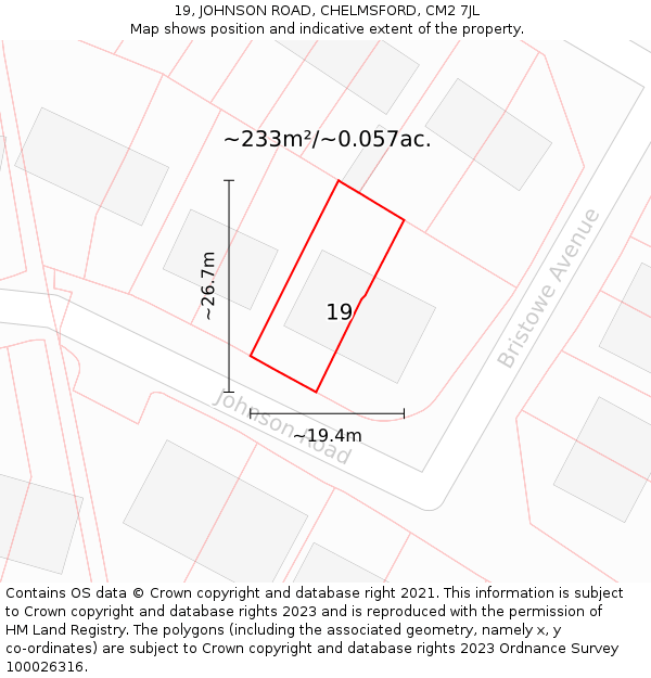 19, JOHNSON ROAD, CHELMSFORD, CM2 7JL: Plot and title map