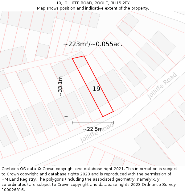 19, JOLLIFFE ROAD, POOLE, BH15 2EY: Plot and title map